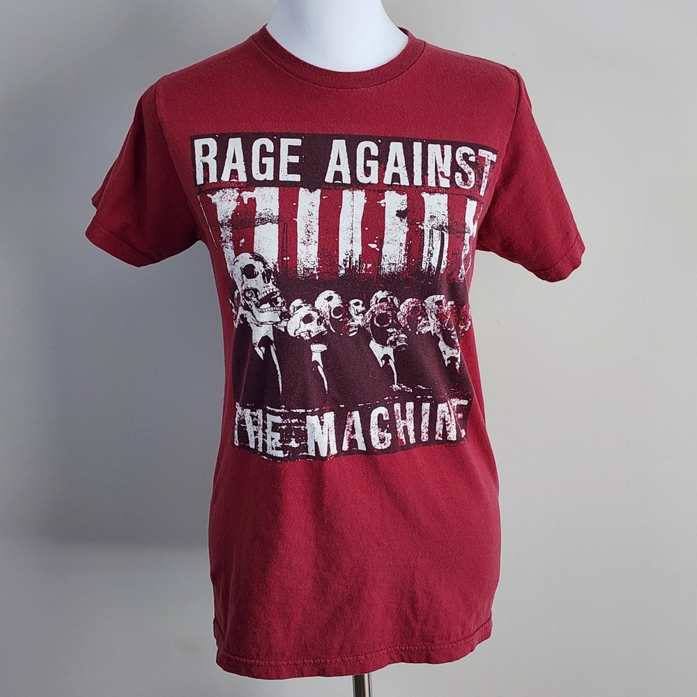 Rage Against The Machine Graphic Shirt Adult Small Red Skulls Band Tee Burgandy